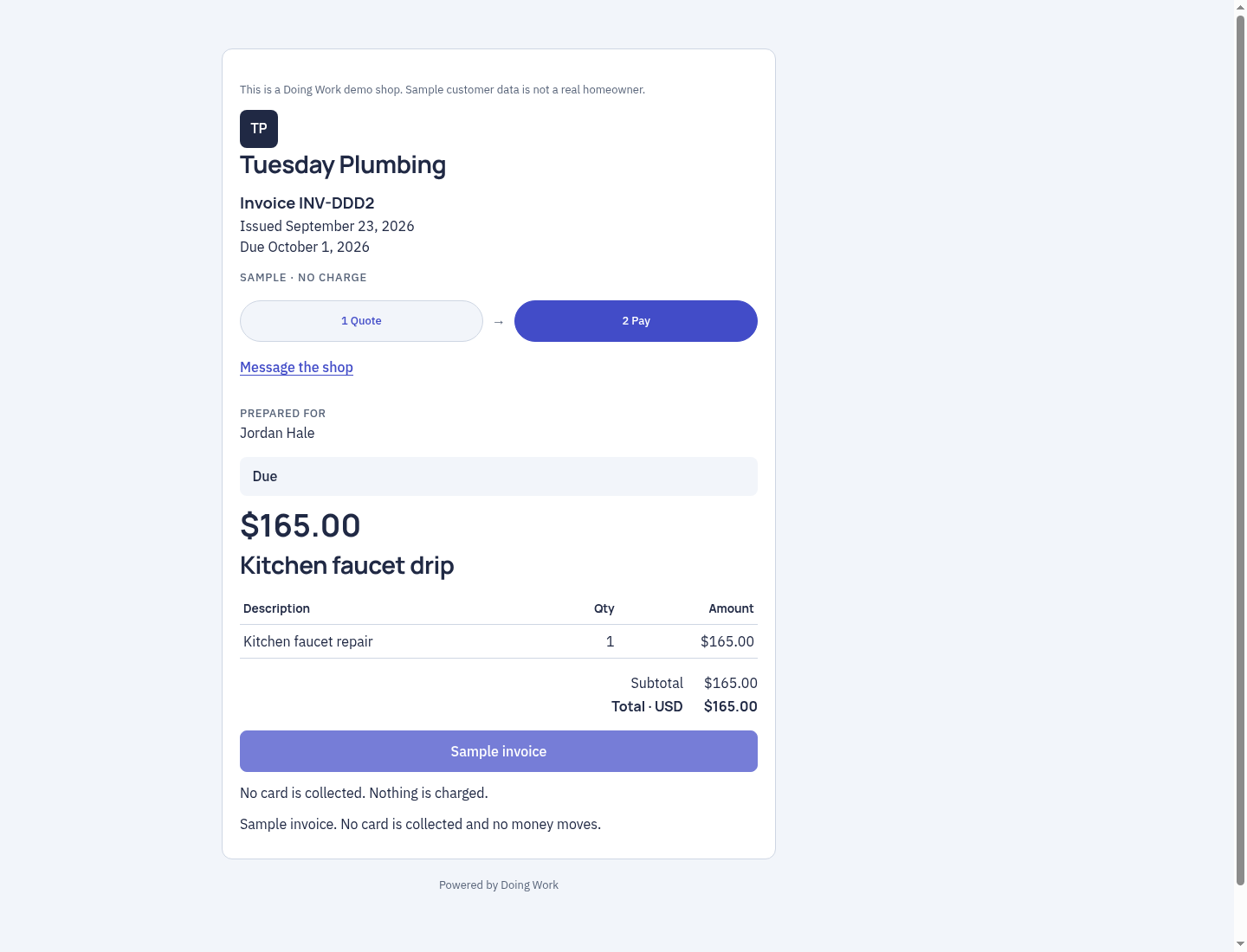 Invoice pay page a customer opens from their invoice link