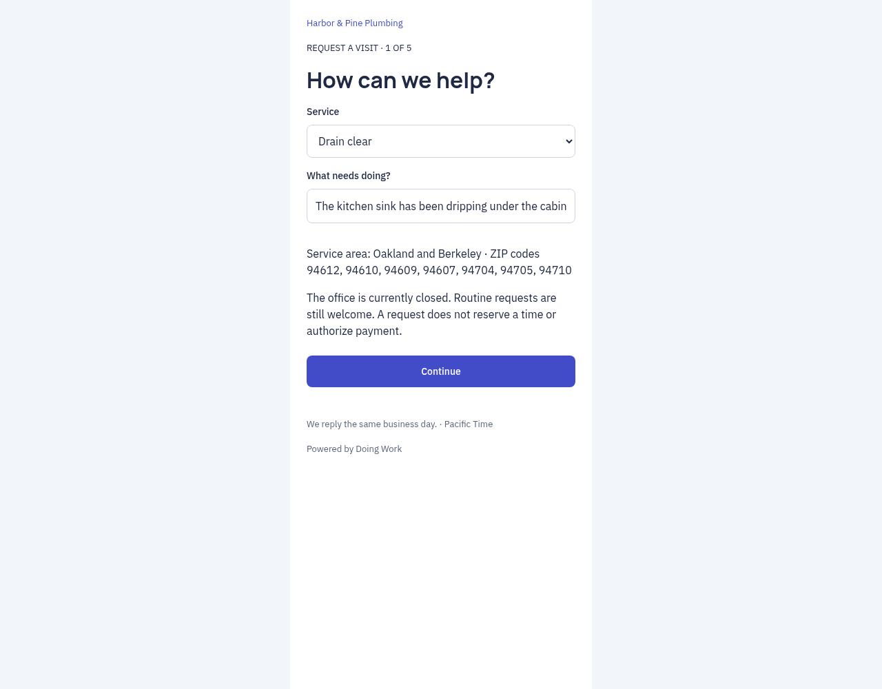 Public booking request page