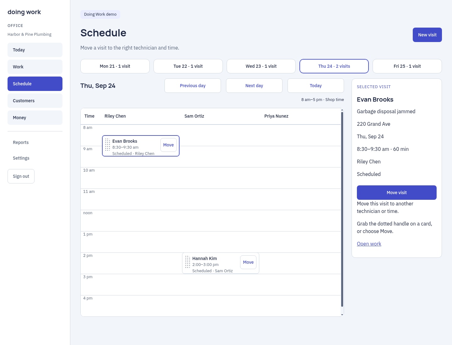 Dispatch schedule board on desktop