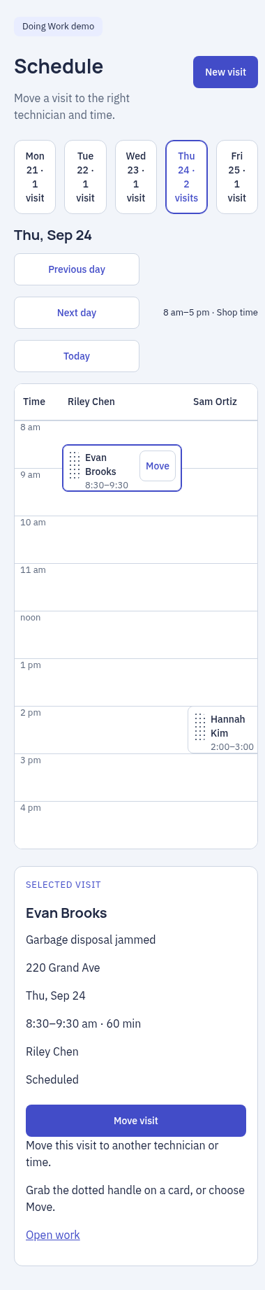 Schedule board on a phone
